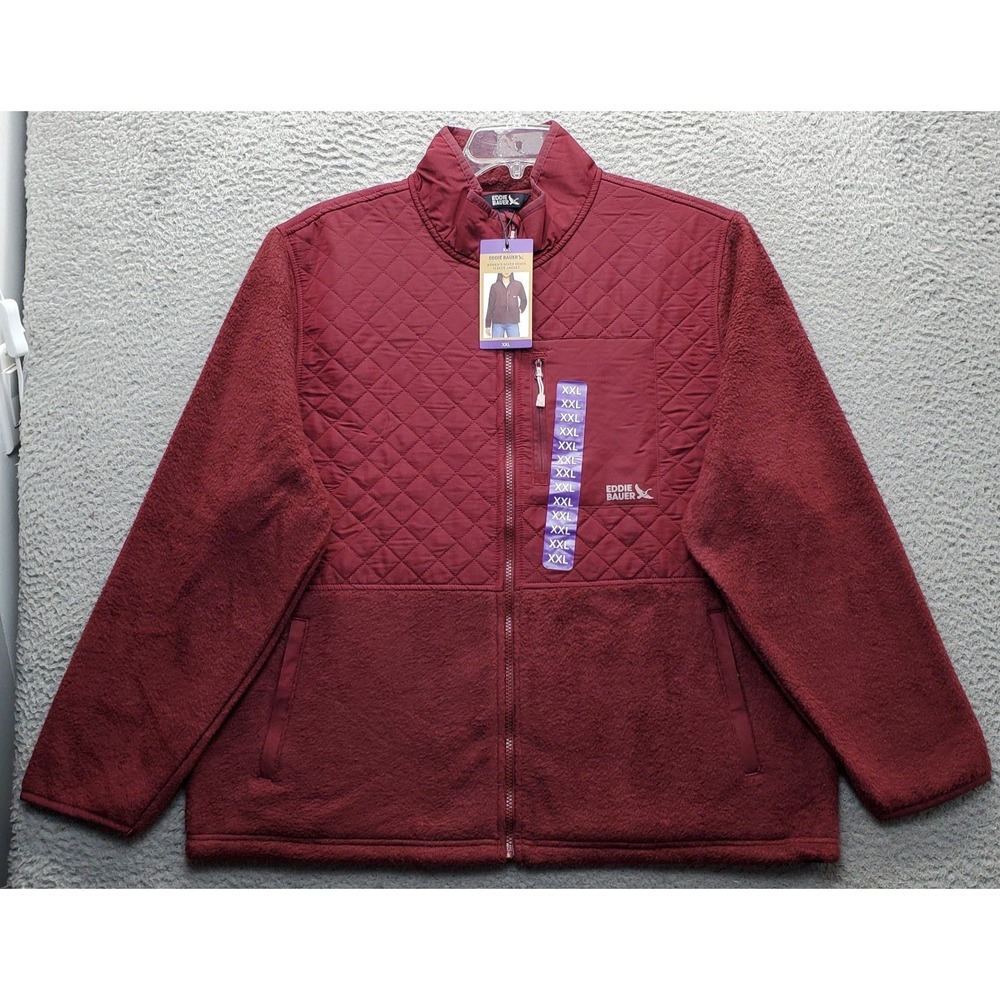 Eddie Bauer Zip‎ Up Polar Fleece Jacket Womens XXL Red Mixed Media EB010877